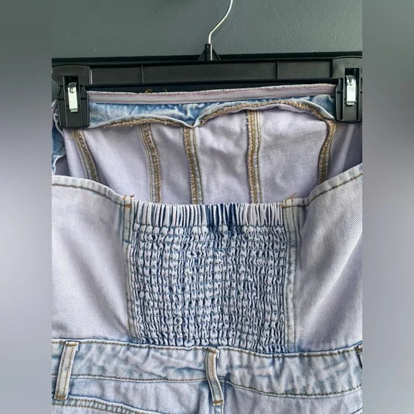 Wild Fable~Lavender Blue Tubed Cargo Denim Jumpsuit with Shirred Back~Size M NWT - Picture 7 of 14